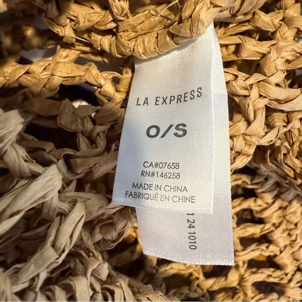 LA EXPRESS Tan Paper Straw Tote Bag Weave Beach Bag Boho Crochet *Flaws* - Picture 6 of 11